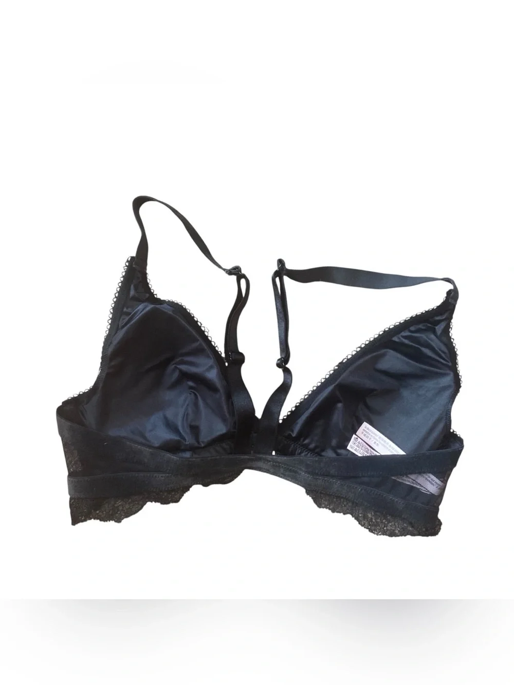 Victoria's Secret Black Lace Velvet Trim Front Clasp Triangle Bralette Medium
